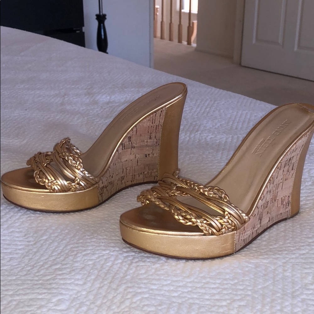 Anne Klein New York Cork and Gold Wedges